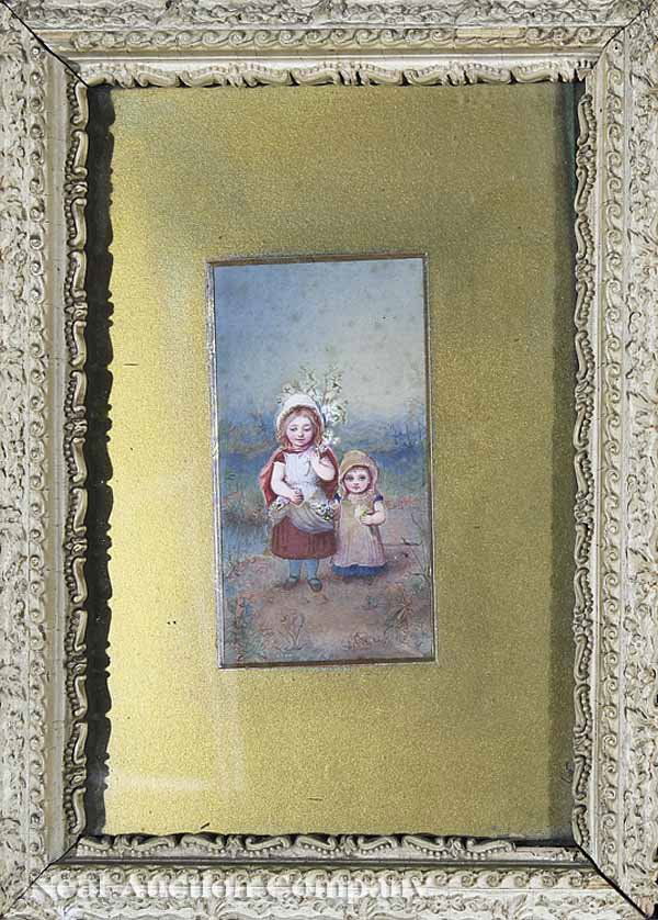 George Cruikshank (English, 1792-1878): George Cruikshank (English, 1792-1878), two watercolors on board: "Flower Girls" and "Stopping for a Rest", each signed lower right, 6 in. x 3 3/4 in., matted and framed alike