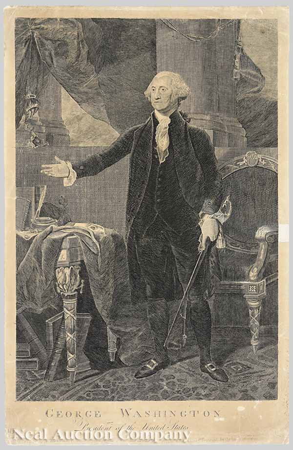 After Gilbert Stuart (American, 1755-1828): After Gilbert Stuart (American, 1755-1828), "George Washington, the Lansdowne Portrait", early 19th c., engraving on heavy cardstock, probably by John Norman, 21 3/4 in. x 14 1/4 in., unframed