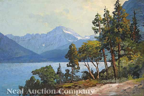 Alexander Dzigurski (Yugoslavian/American, 1911): Alexander Dzigurski (Yugoslavian/American, 1911-1995), "Lake Tahoe", oil on canvas, signed lower right, "Findlay Galleries, Chicago" label en verso, 24 in. x 36 in., in a modern frame