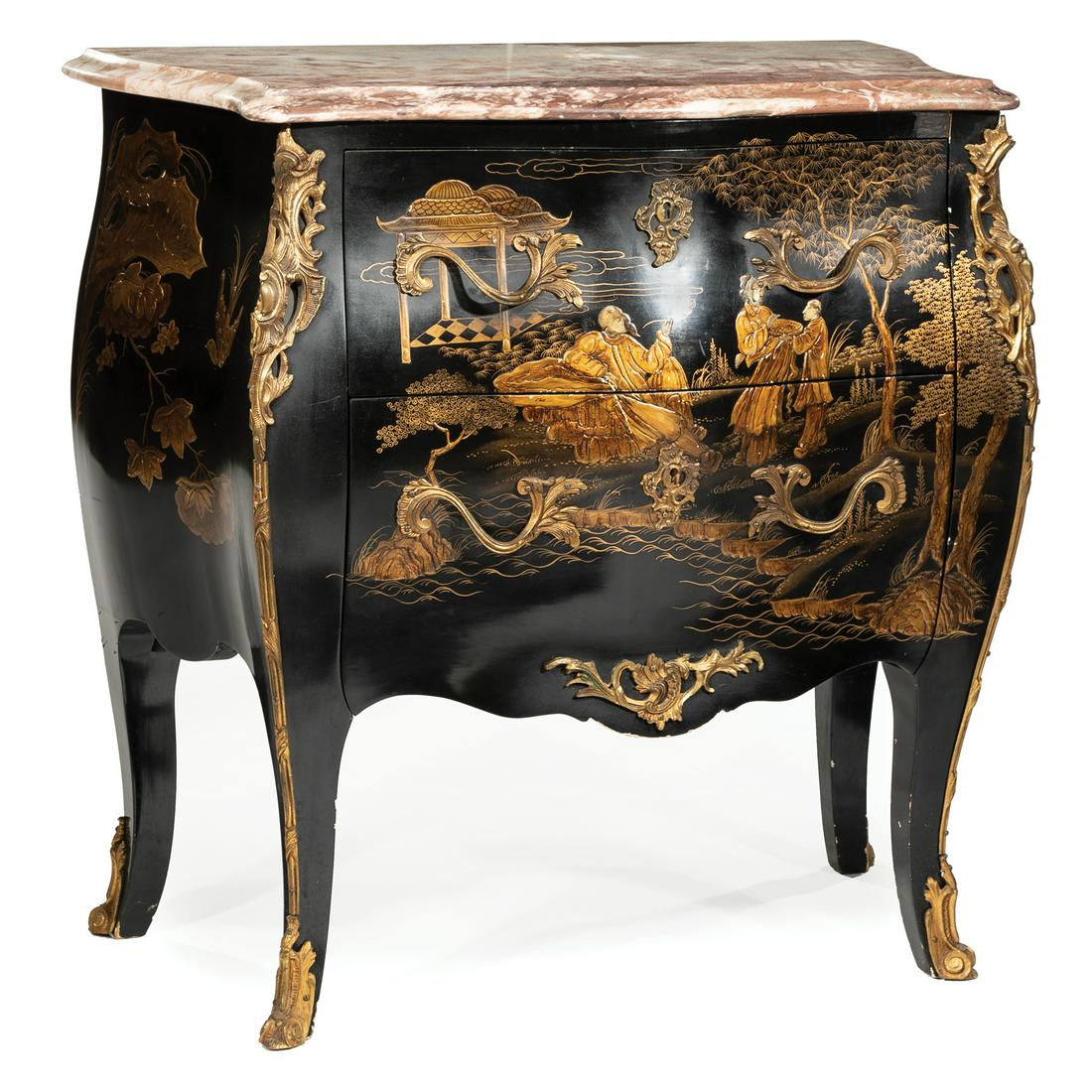 Bronze-Mounted Chinoiserie Bombe Chest (1 of 3)