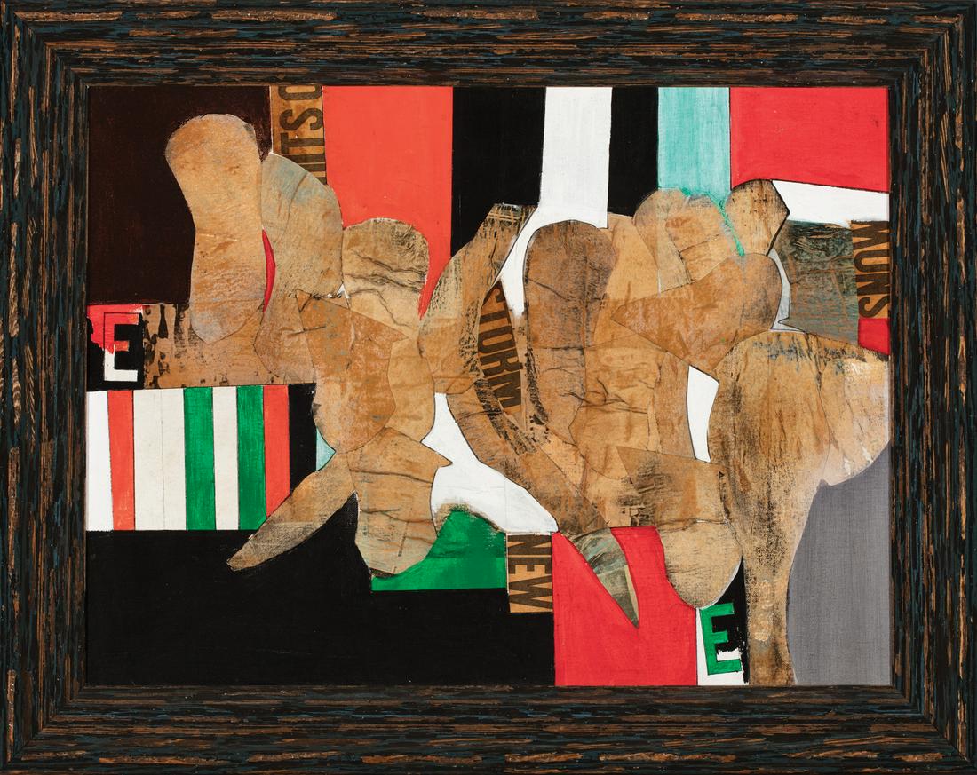 Ralph Moffett Arnold (American/Illinois, 1928): Ralph Moffett Arnold (American/Illinois, 1928-2006) , "Storm", acrylic and collage on canvas board, signed and titled en verso, 18 in. x 24 in., framed Condition: Overall good condition