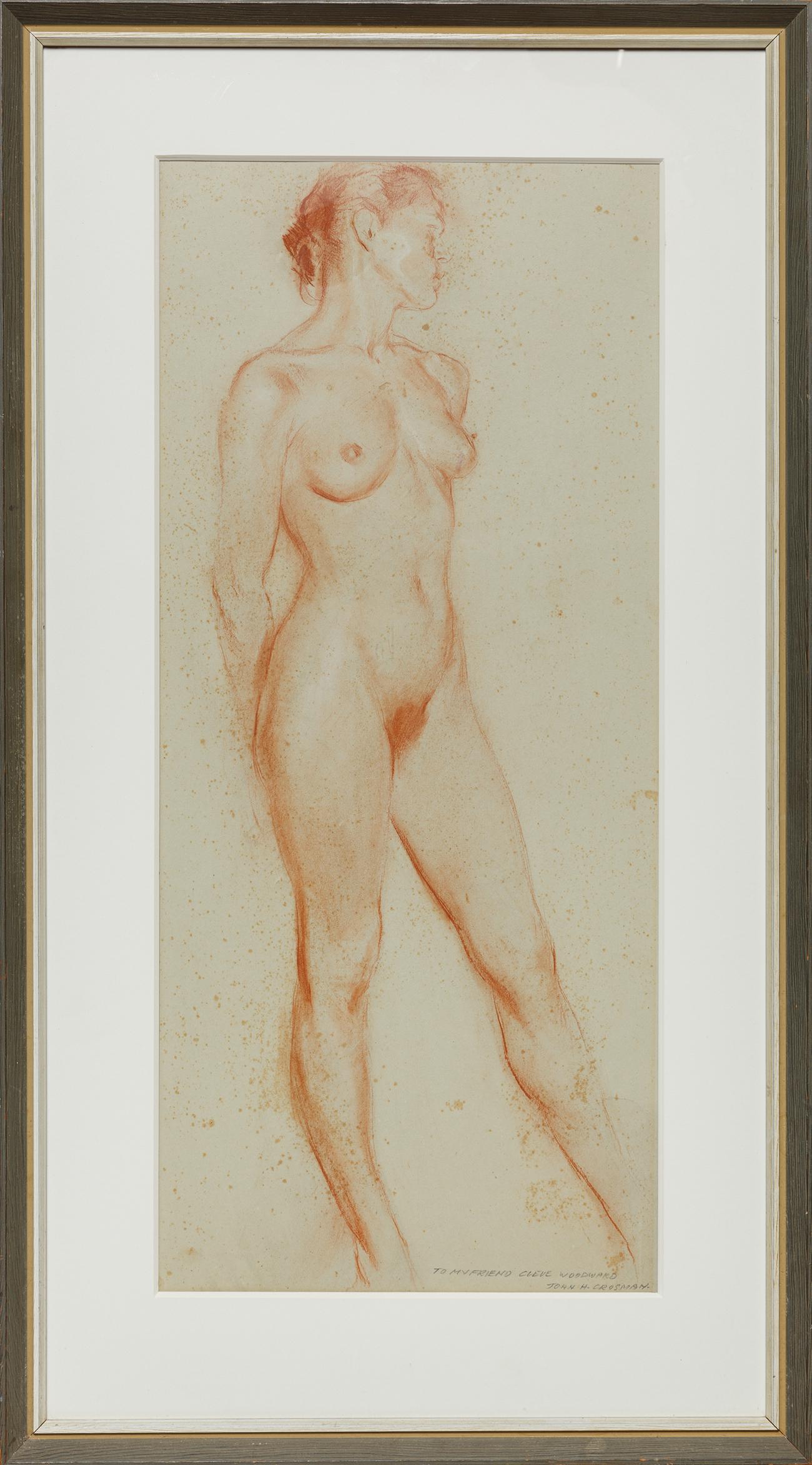 John Henry Crosman (American/Massachusetts0: John Henry Crosman (American/Massachusetts, 1897-1970) , "Female Nude", pastel on paper, pencil-signed and inscribed "To my friend Cleve Woodward" lower left, 26 in. x 15 1/2 in., framed Provenance: P