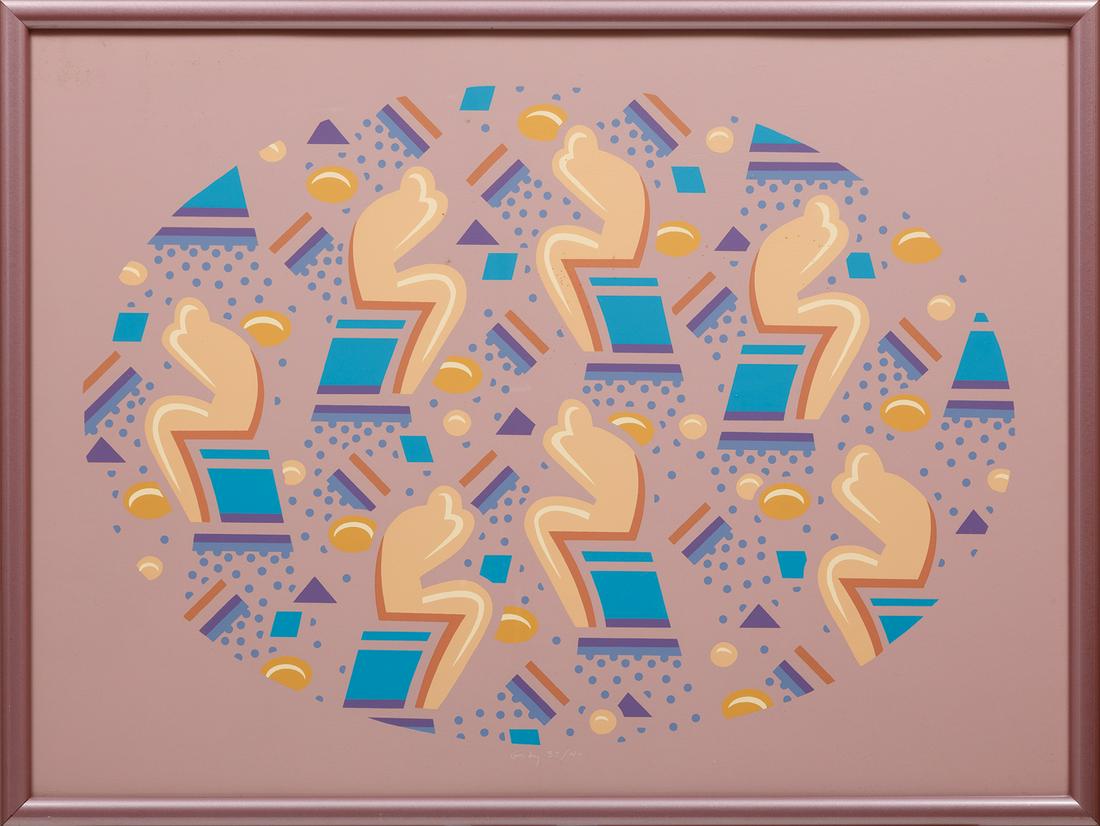 Robert Gordy (American/New Orleans, 1933-1986): Robert Gordy (American/New Orleans, 1933-1986) , "Seven Figure Oval", 1980, serigraph, signed and numbered "37/40" lower center, 22 1/4 in. x 30 in., framed Condition: Overall good condition