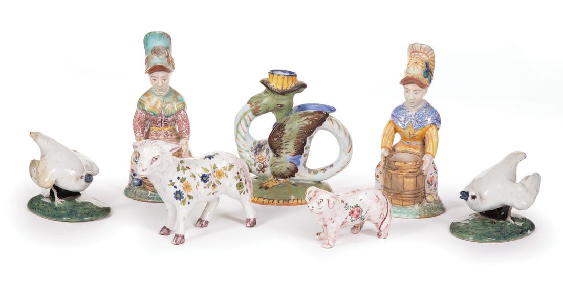 Seven Continental Faience Figurines (1 of 7)
