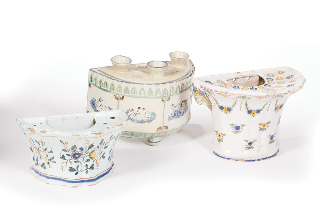 Three Continental Faience Demilune Bough Pots (1 of 4)