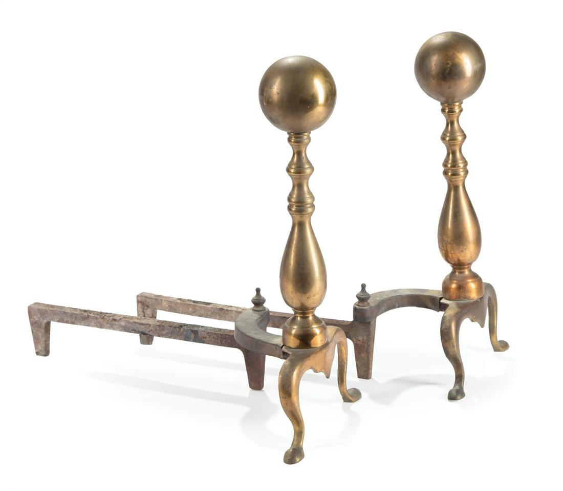 Pair of Antique Georgian-Style Brass Andirons (1 of 1)