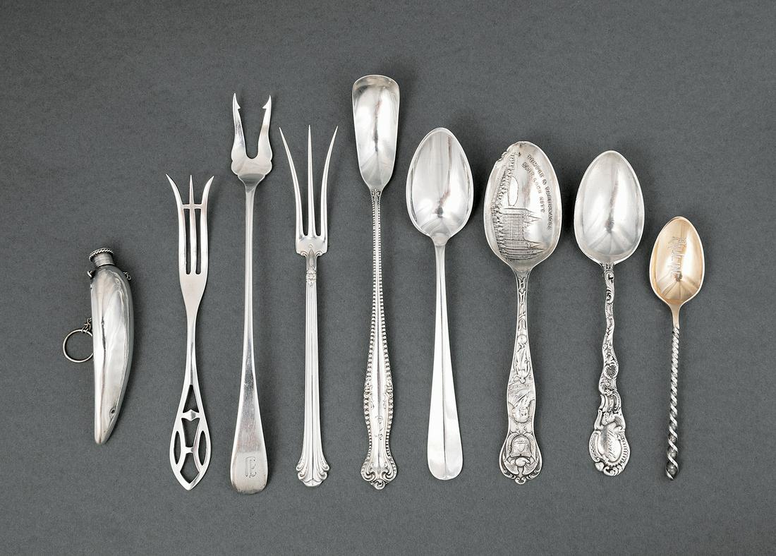Silver and Silverplate Spoons and Forks: Miscellaneous Group of Silver and Silverplate Spoons and Forks . (approx. 37 pcs.) . Provenance: The Estate of Caroline P. Ireland