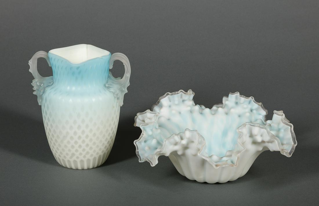 Two Blue and White Satin Art Glass Table Objects (1 of 4)