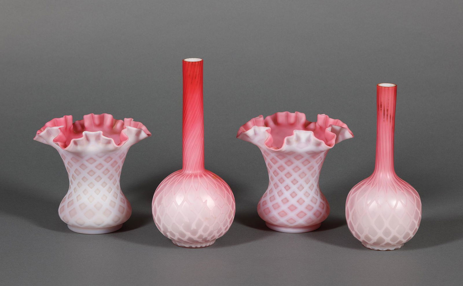 Pink Satin Diamond Quilted Art Glass Vases (1 of 4)