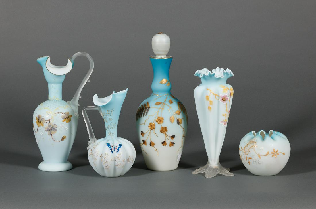 Enameled Blue Satin Art Glass Table Objects (1 of 5)