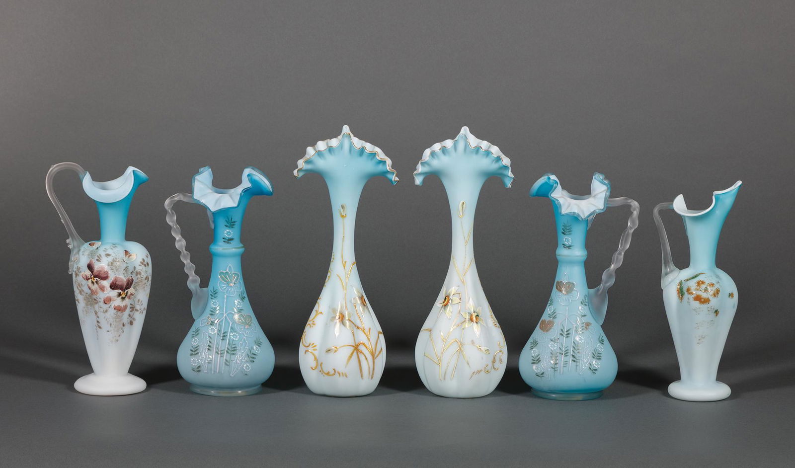 Enameled Blue Satin Art Glass Table Objects (1 of 5)