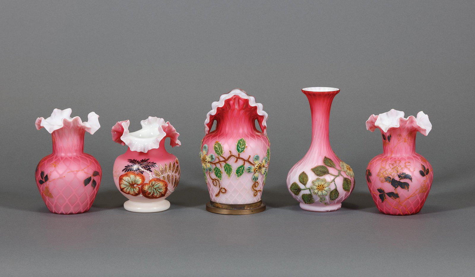 Thomas Webb Enameled Satin Art Glass Vases (1 of 4)