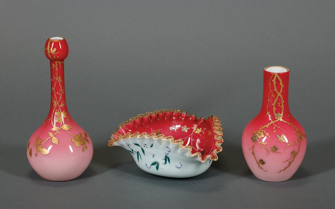 Group of Peach Art Glass Table Objects (1 of 3)