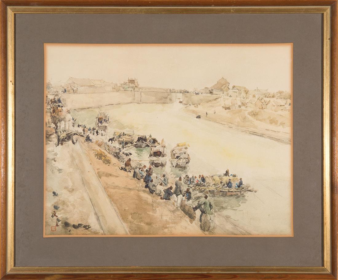 After Chen Chi (Chinese/New York, 1912-2005): After Chen Chi (Chinese/New York, 1912-2005) , "Morning Traders on the Huai River", collotype print, signed and sealed in plate lower left, "Copywrite by Arthur Jaffe, Inc." and "Printed in U.S. by Ar