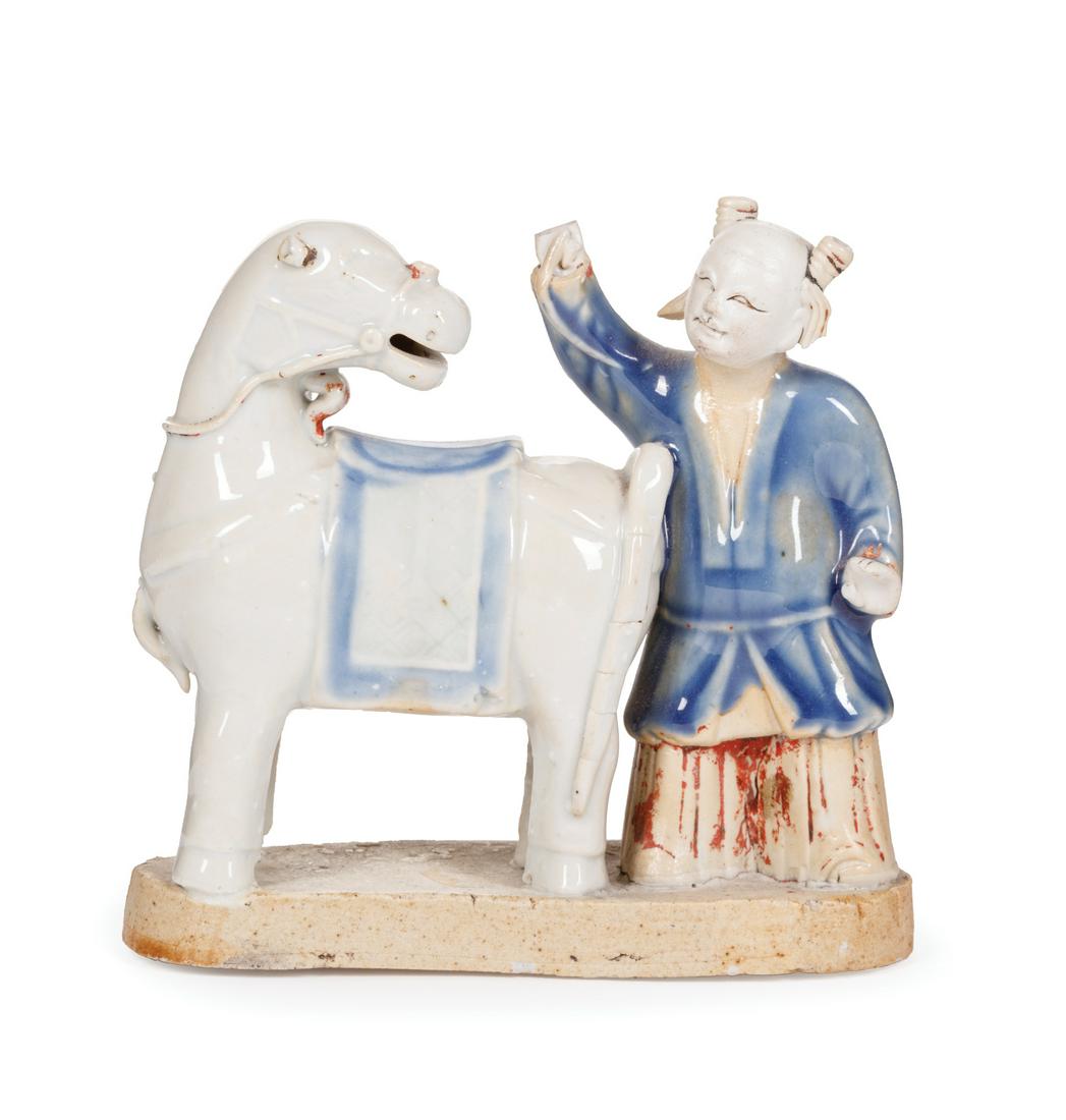 Chinese Blue, White, Biscuit Glazed Figural Group (1 of 4)