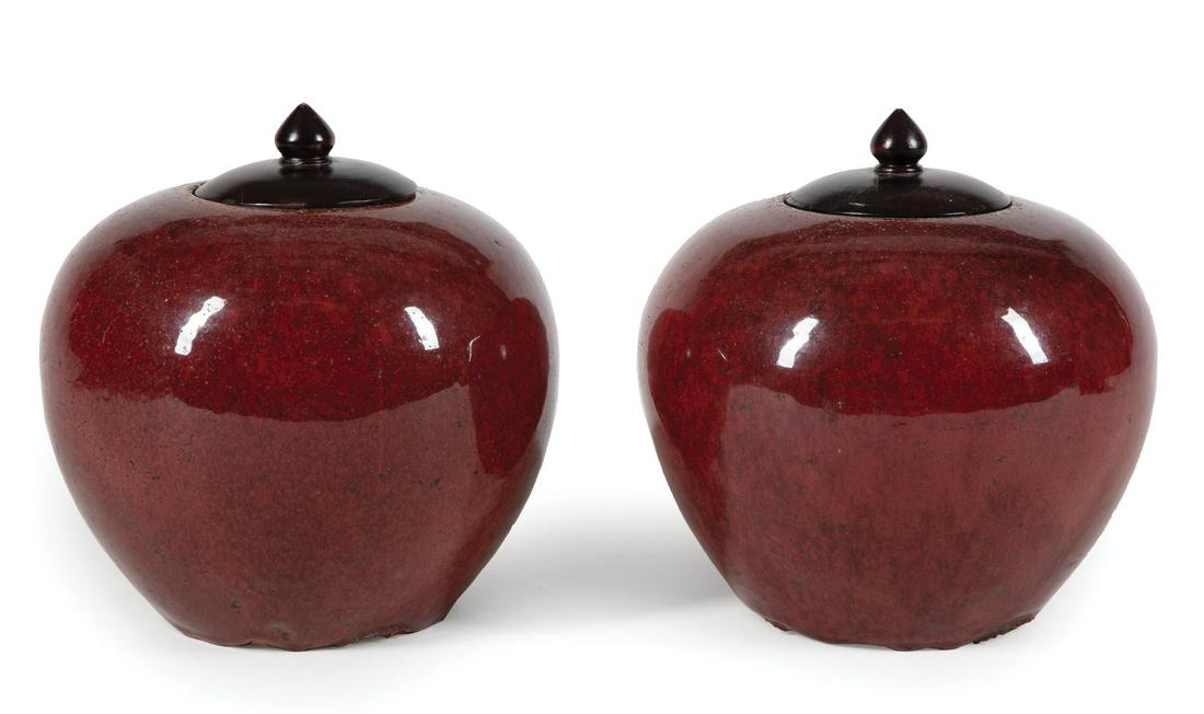 Chinese Flambe Glazed Porcelain Globular Jars (1 of 2)