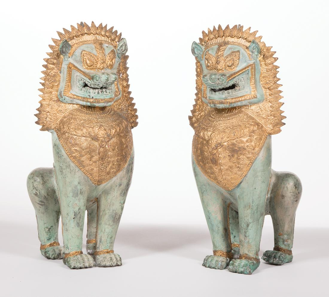 Thai Gilt and Patinated Metal "Temple" Lions (1 of 7)