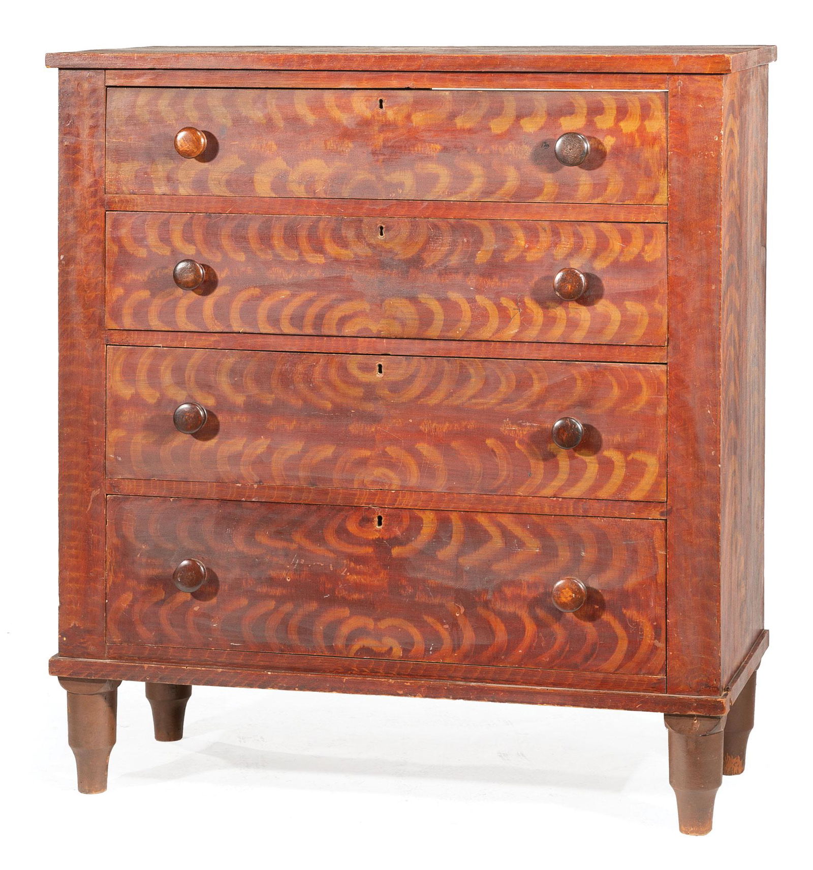 Grain-Painted Pine Chest of Drawers: American Southern Grain-Painted Pine Chest of Drawers , 19th c., by W.D. Evans, graduated drawers, conical tapered legs , h. 45 in., w. 41 1/2 in., d. 17 in Provenance: Property of the Mobile Museum o