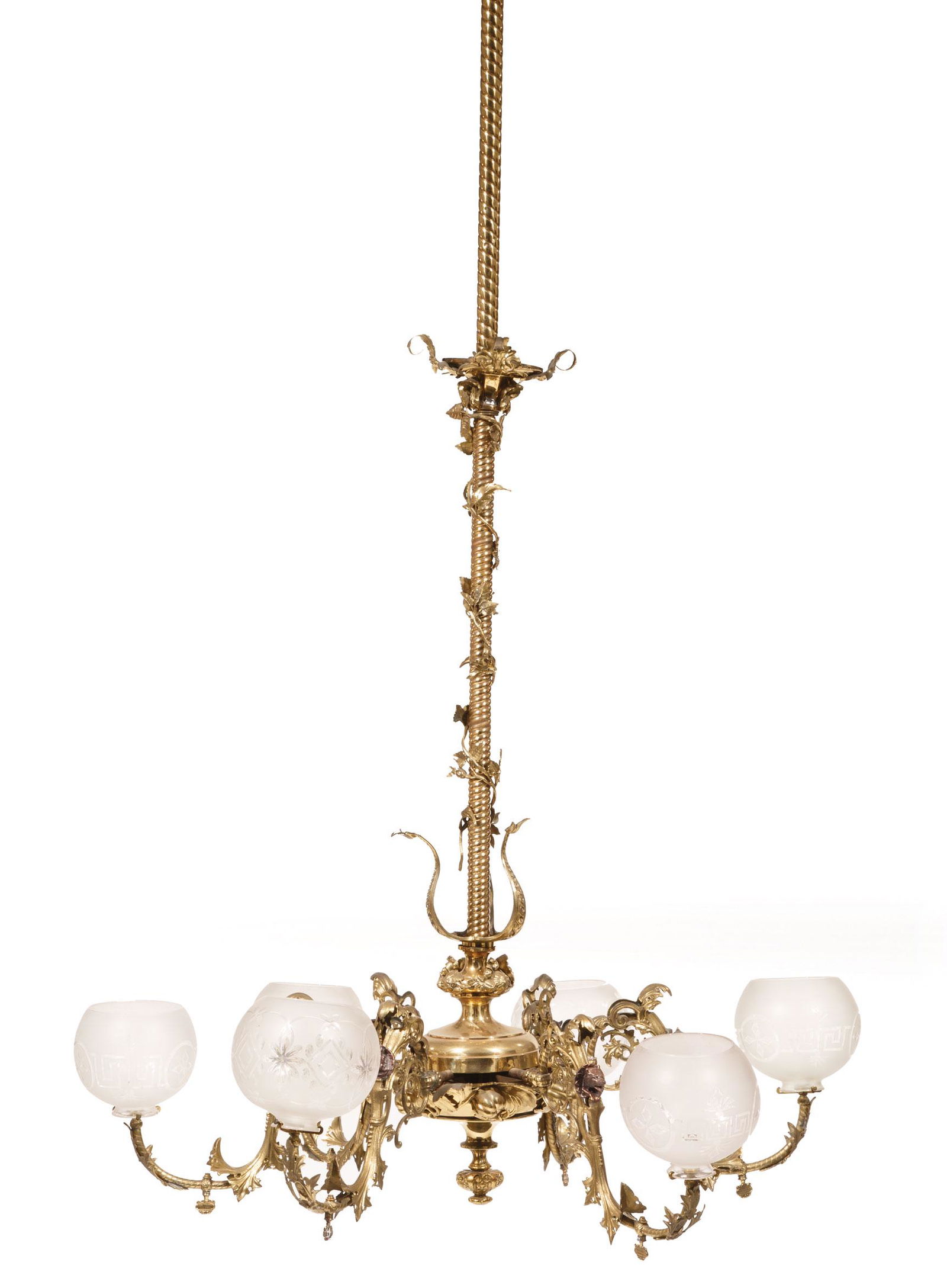 American Gilt-Brass Six-Light Gasolier (1 of 6)