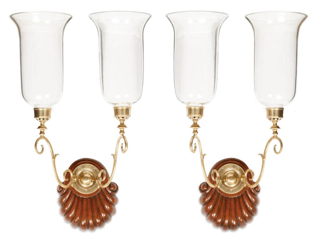 Carved Mahogany and Brass Wall Sconces (1 of 1)