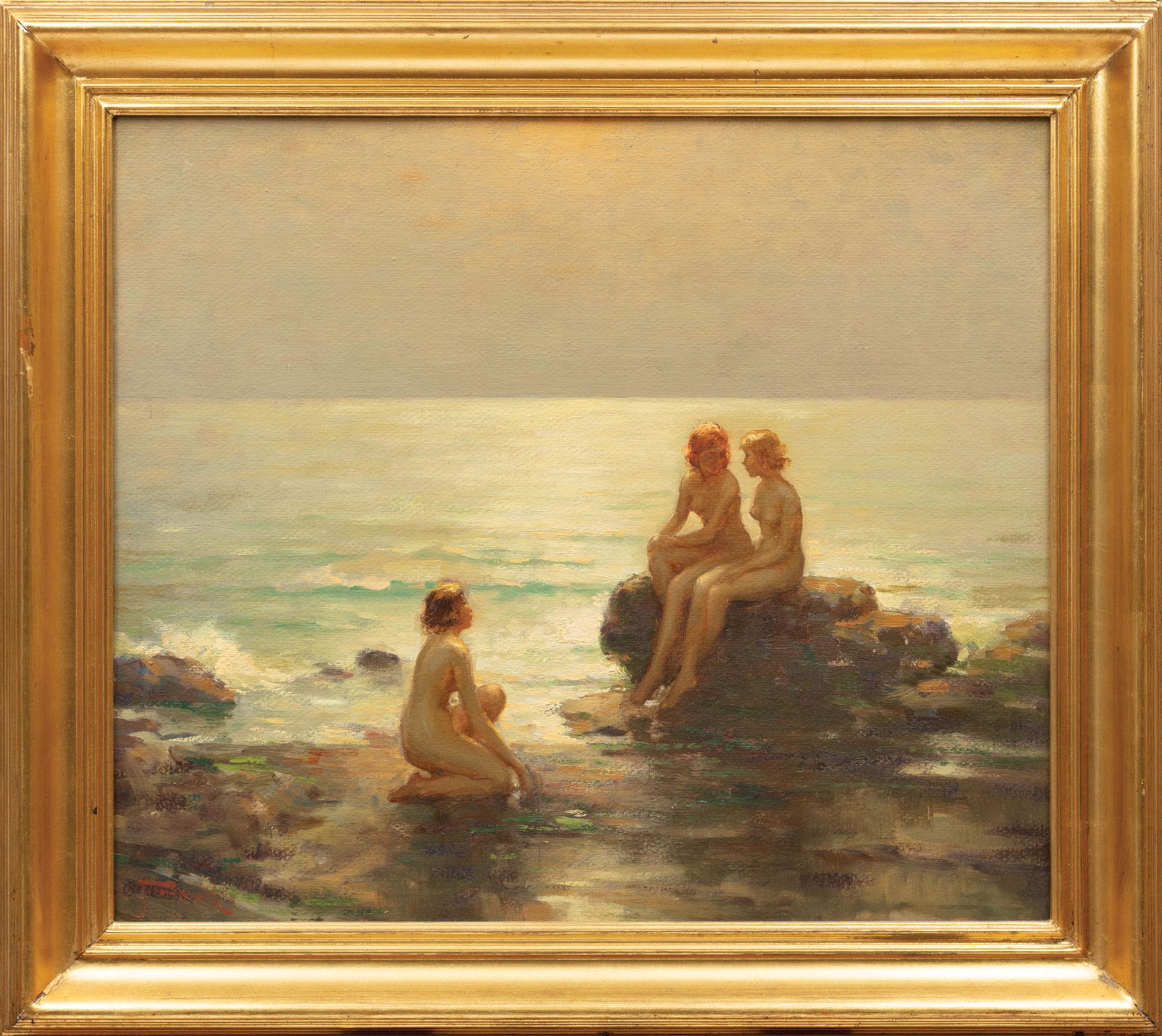 Joseph Tomanek (American, 1889-1974): Joseph Tomanek (American, 1889-1974) , "The Bathers", oil on board, signed lower left, 19 in. x 22 in., framed