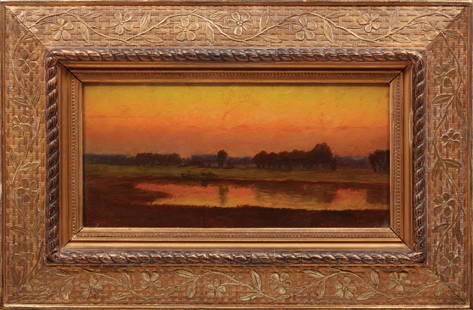 Thomas Worthington Whittredge (American): Thomas Worthington Whittredge (American, 1820-1910) , "Sketch of a Sunset", 1861, oil on academy board, signed, dated and "Alexander Gallery, New York" label with artist and title en verso, "Questroya