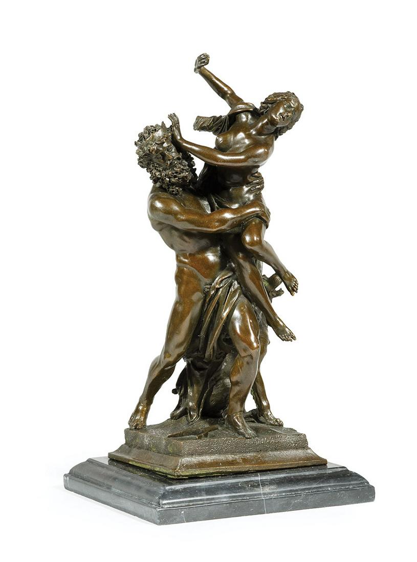 Bronze Group "The Rape of Proserpina": Bronze Figural Group of "The Rape of Proserpina" , after Gian Lorenzo Bernini, h. 13 1/4 in., w. 5 1/4 in., d. 5 in., on marble base, overall h. 14 1/4 in