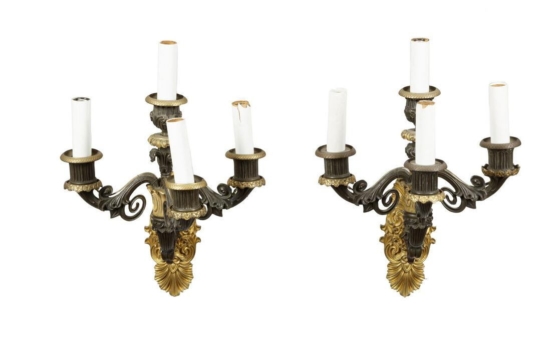 Empire Gilt, Patinated Bronze Sconces (1 of 2)
