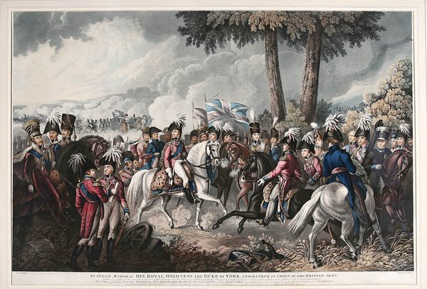 After William Heath (English, 1795-1840): After William Heath (English, 1795-1840), "His Royal Highness, The Duke of York", 19th c., hand-colored engraving by Henry Meyer, published by Bunkitt & Hudson, London, sight 24 1/2 in. x 36 in., matt