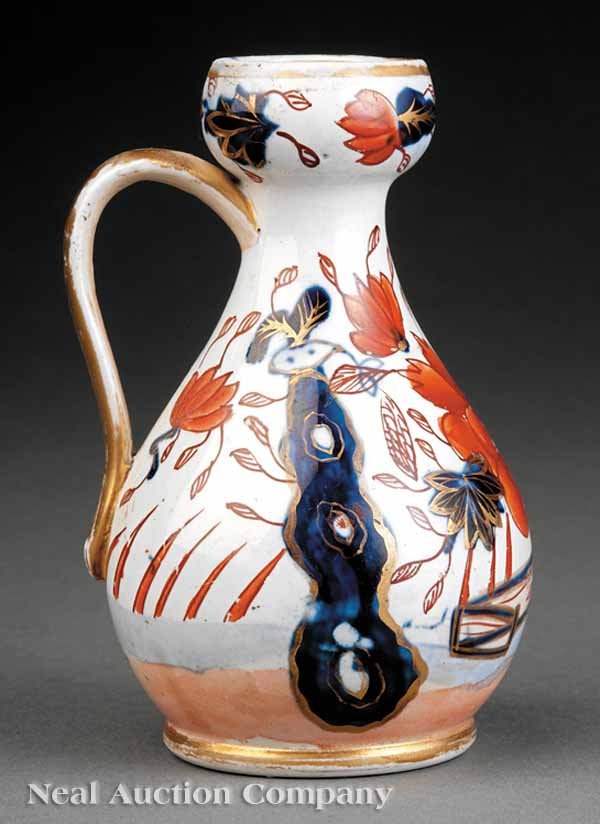 Two Ironstone Imari Palette Vases: Two Small Ironstone Imari Palette Vases, mid-to-late 19th c., one stamped, height 5 1/2 in.; the handled vase unmarked, height 5 1/8 in