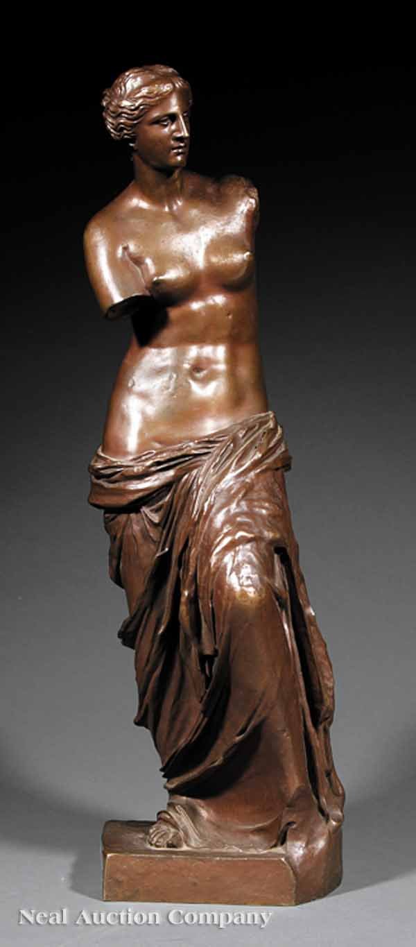 French Bronze of the "Venus de Milo": A French Bronze of the "Venus de Milo", early 20th c., after the Greek marble believed to be by Alexandros of Antioch, now at The Louvre, Paris, inscribed "F. Barbedienne, Fondeur" and with foundry ma