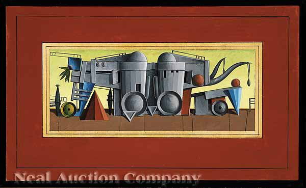 Valton Tyler (American/Texas, b. 1944): Valton Tyler (American/Texas, b. 1944), "Cre Cre Ga", oil on panel, titled and inscribed "Valton Tyler, Dallas" en verso, 10 in. x 16 3/4 in., framed