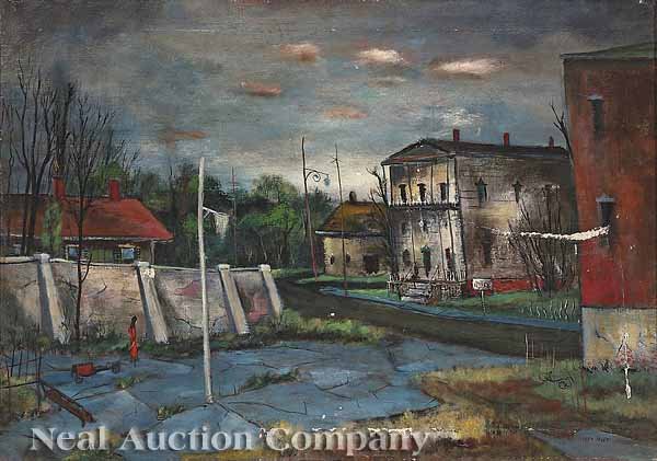 Roger C. Holt (American/New Orleans, 1907-1979): Roger C. Holt (American/New Orleans, 1907-1979), "The Old Neighborhood Playground", oil on canvas, signed lower right, 21 in. x 30 in., framed
