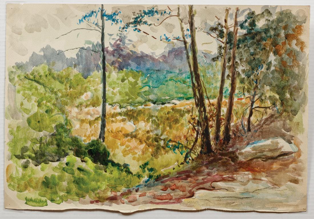 Henry Mortikar Rosenberg (American, 1858-1947): Henry Mortikar Rosenberg (American, 1858-1947) , "Wooded Landscape", watercolor on paper, unsigned, 15 in. x 22 in., unframed Provenance: Property of the Mobile Museum of Art, Mobile, AL, sold to bene