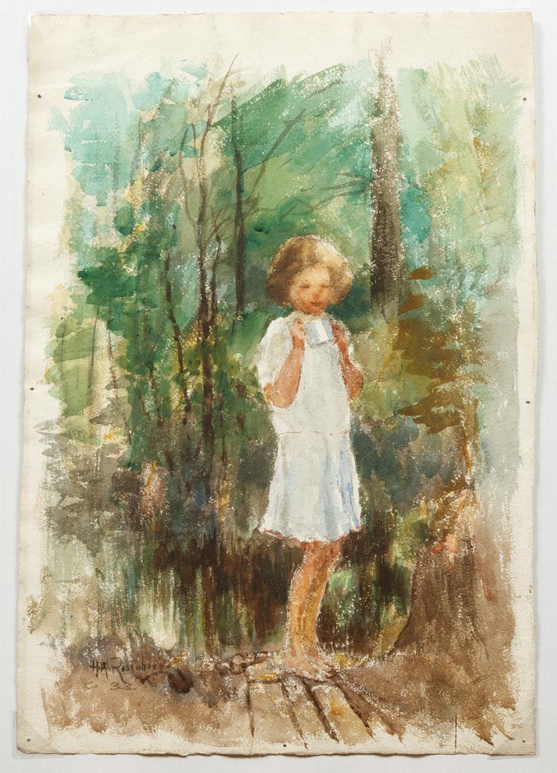 Henry Mortikar Rosenberg (American, 1858-1947): Henry Mortikar Rosenberg (American, 1858-1947) , "Young Girl with a Cup", 1933, watercolor on paper, signed and dated lower left, 22 in. x 15 in., unframed Provenance: Property of the Mobile Museum of