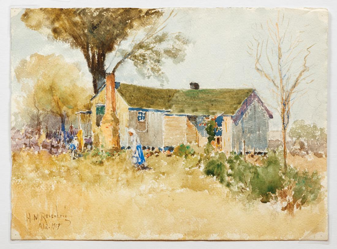 Henry Mortikar Rosenberg (American, 1858-1947): Henry Mortikar Rosenberg (American, 1858-1947) , "The Farm", 1929, watercolor on paper, signed, dated and inscribed lower left, 11 in. x 15 in., unframed Provenance: Property of the Mobile Museum of A