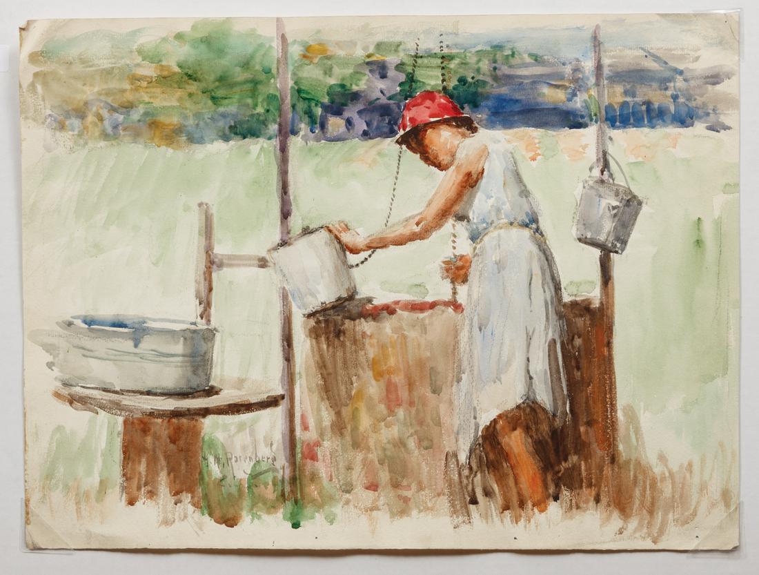 Henry Mortikar Rosenberg (American, 1858-1947): Henry Mortikar Rosenberg (American, 1858-1947) , "Water Well", 1933, watercolor and graphite on paper, signed and dated lower left, 14 3/4 in. x 20 in., unframed Provenance: Property of the Mobile Mus