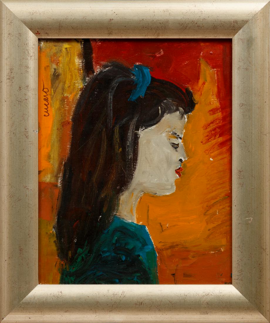 Pascal Cucaro (American/Ohio, 1915-2004): Pascal Cucaro (American/Ohio, 1915-2004) , "Portrait of a Woman", oil on canvas, signed upper left, 2 partial artist stamps en verso, 20 in. x 16 in., framed Condition: Overall good condition. Ext. Fr