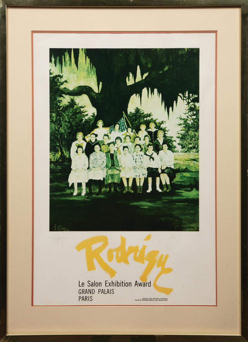 George Rodrigue (American/Louisiana, 1944-2013): George Rodrigue (American/Louisiana, 1944-2013) , "Le Salon Paris: The Class of Marie Courrege", c. 1975, offset lithograph poster, signed lower left, signed in plate, sight 33 in. x 21 1/2 in., frame