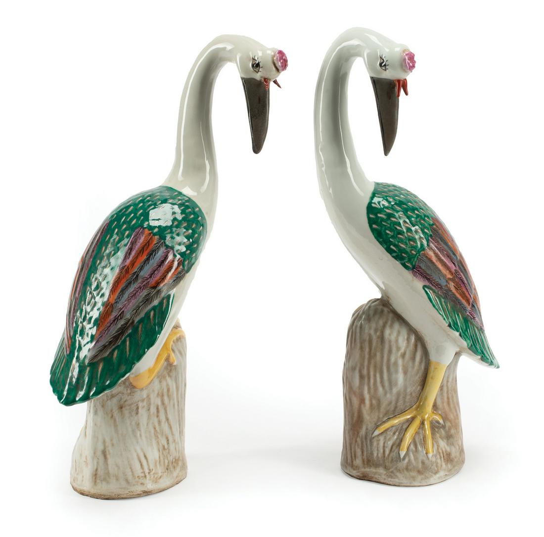 Chinese Export-Style Porcelain Cranes (1 of 4)