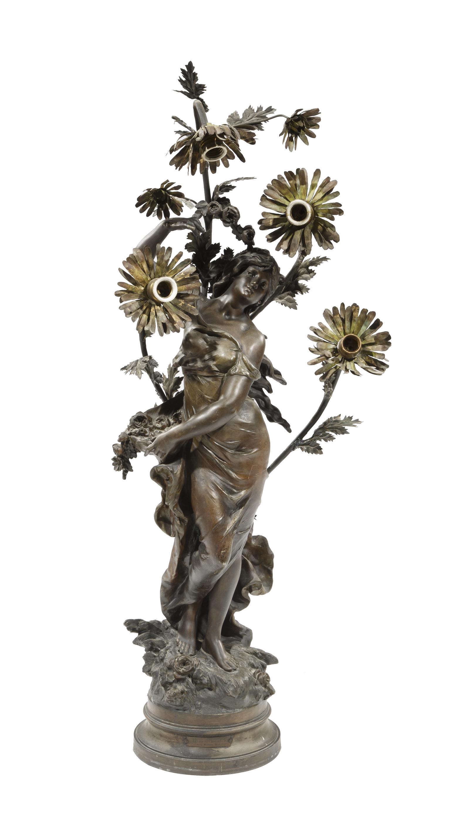 French Patinated Metal Four-Light Figural Lamp (1 of 3)