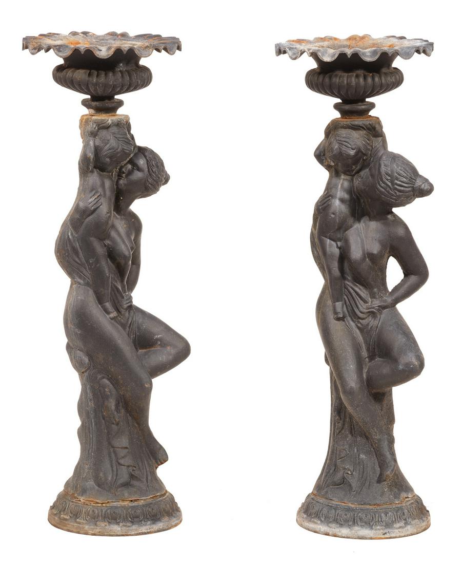 Pair of Cast Iron Figural Garden Urns (1 of 2)