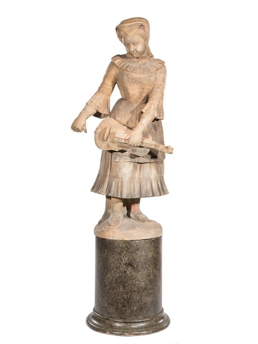 Terracotta Figure of a Lady Playing a Hurdy Gurdy (1 of 2)