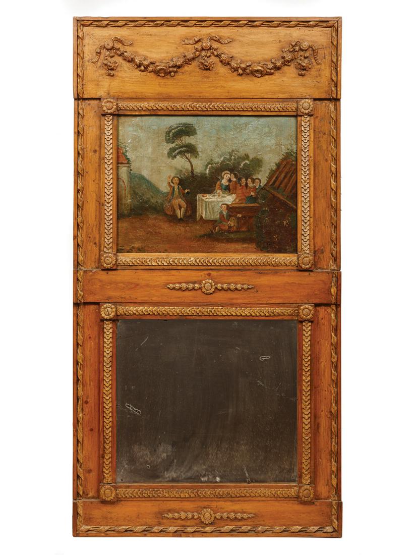 Continental Carved Pine Trumeau Mirror (1 of 3)