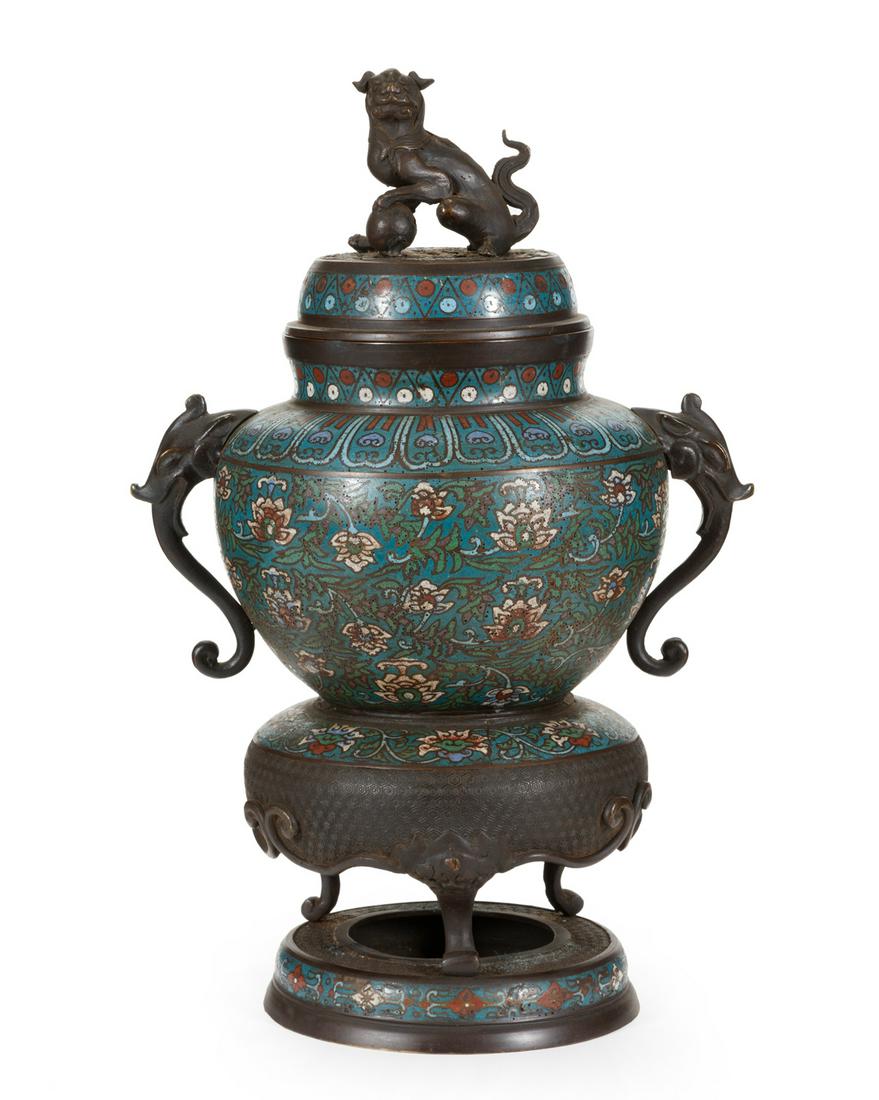Chinese Cloisonne Enamel Censer on Integral Stand (1 of 7)