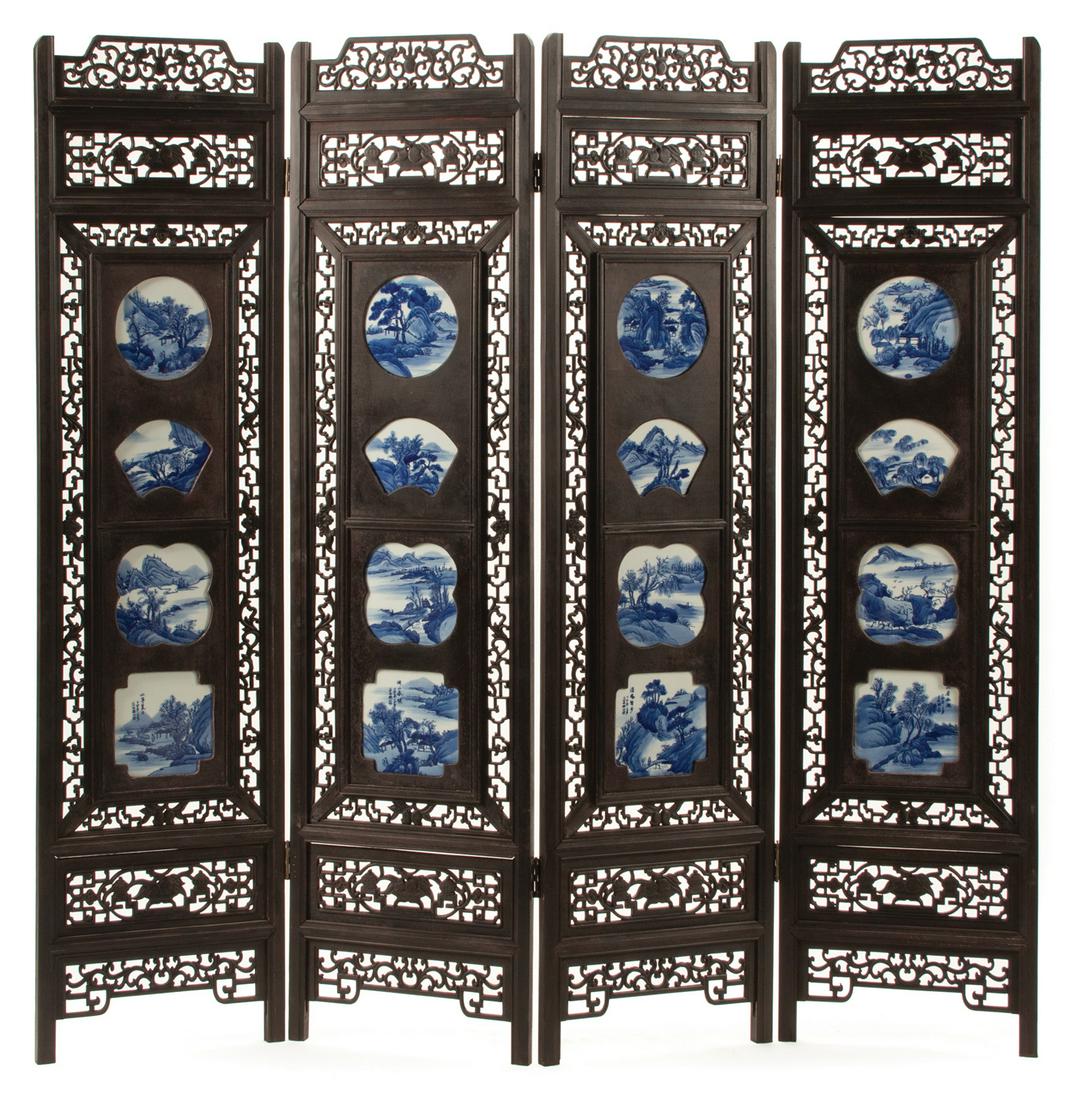 Chinese Porcelain and Hardwood Screen (1 of 4)