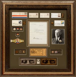 Woodrow Wilson, 28th US President: Woodrow Wilson, 28th US President (1913-1921) , shadowbox presentation, incl. autograph typed letter on White House stationary, dated October 14, 1915, to James, Barry, editor of The Star, San Francis