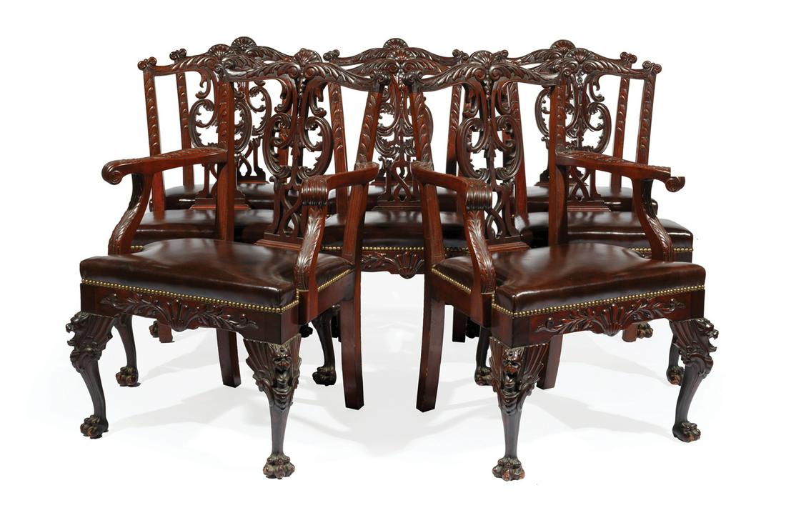 Chippendale-Style Carved Mahogany Dining Chairs (1 of 6)