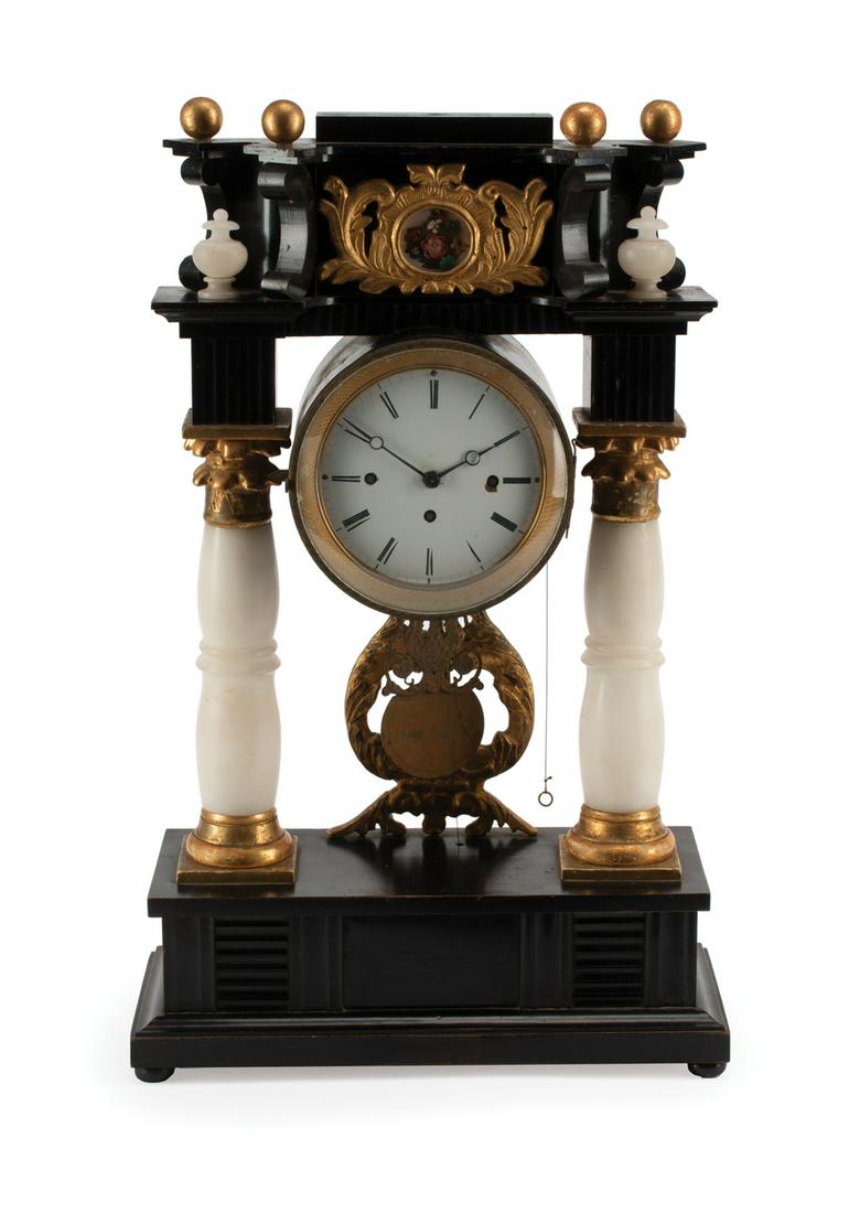 Onyx, Ebonized and Giltwood Portico Clock (1 of 3)