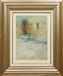 Ellsworth Woodward (American/Louisiana, 1861): Ellsworth Woodward (American/Louisiana, 1861-1939), "Rothenburg", 1909, watercolor and graphite on paper, signed, titled and dated lower left, pencil-inscribed with title en verso, 15 in. x 10 1/2 in.